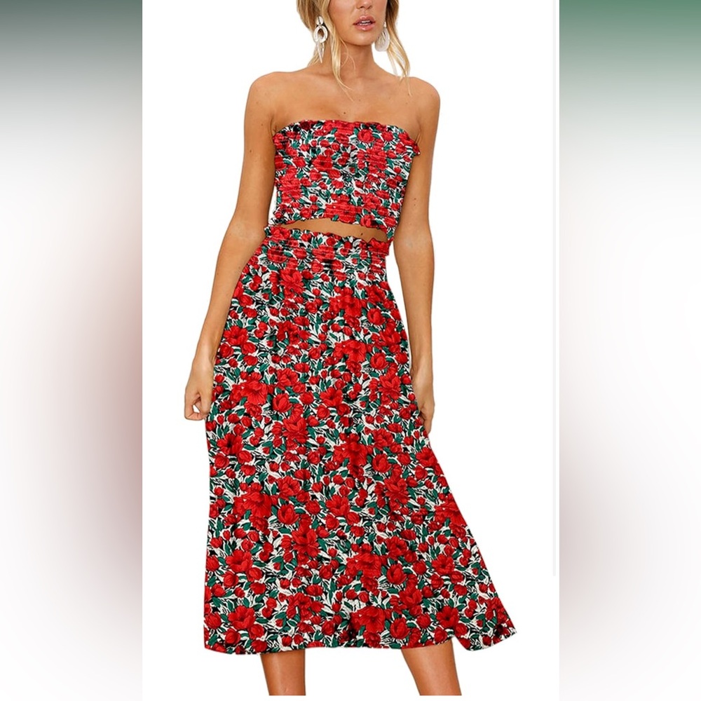 Floral Red and Green Women's Skirt